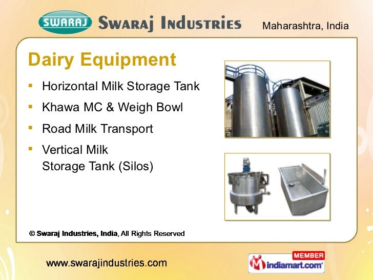 Dairy Equipments by Swaraj Industries, India, Pune