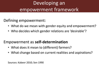 Integrating gender equity and empowerment in the Dairy Goat and Root Crop Production project: Current issues and next steps