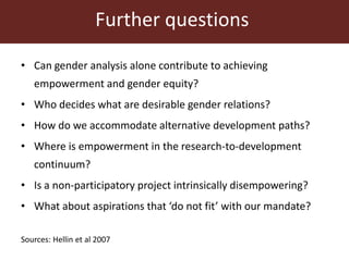 Integrating gender equity and empowerment in the Dairy Goat and Root Crop Production project: Current issues and next steps