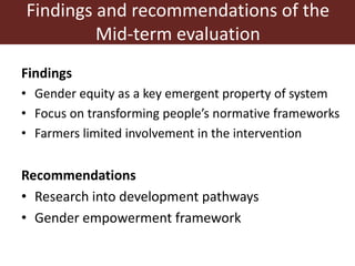Integrating gender equity and empowerment in the Dairy Goat and Root Crop Production project: Current issues and next steps