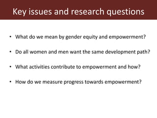 Integrating gender equity and empowerment in the Dairy Goat and Root Crop Production project: Current issues and next steps
