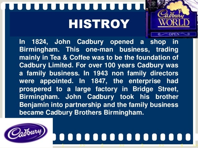 the cadbury business created by john cadbury in 1824 John cadbury opened his first shop in 1824 on bull street in birmingham, and cadbury's business continued to grow john cadbury's created by leo burnett. the cadbury business created by john cadbury in 1824 John cadbury opened his first shop in 1824 on bull street in birmingham, and cadbury's business continued to grow john cadbury's created by leo burnett.