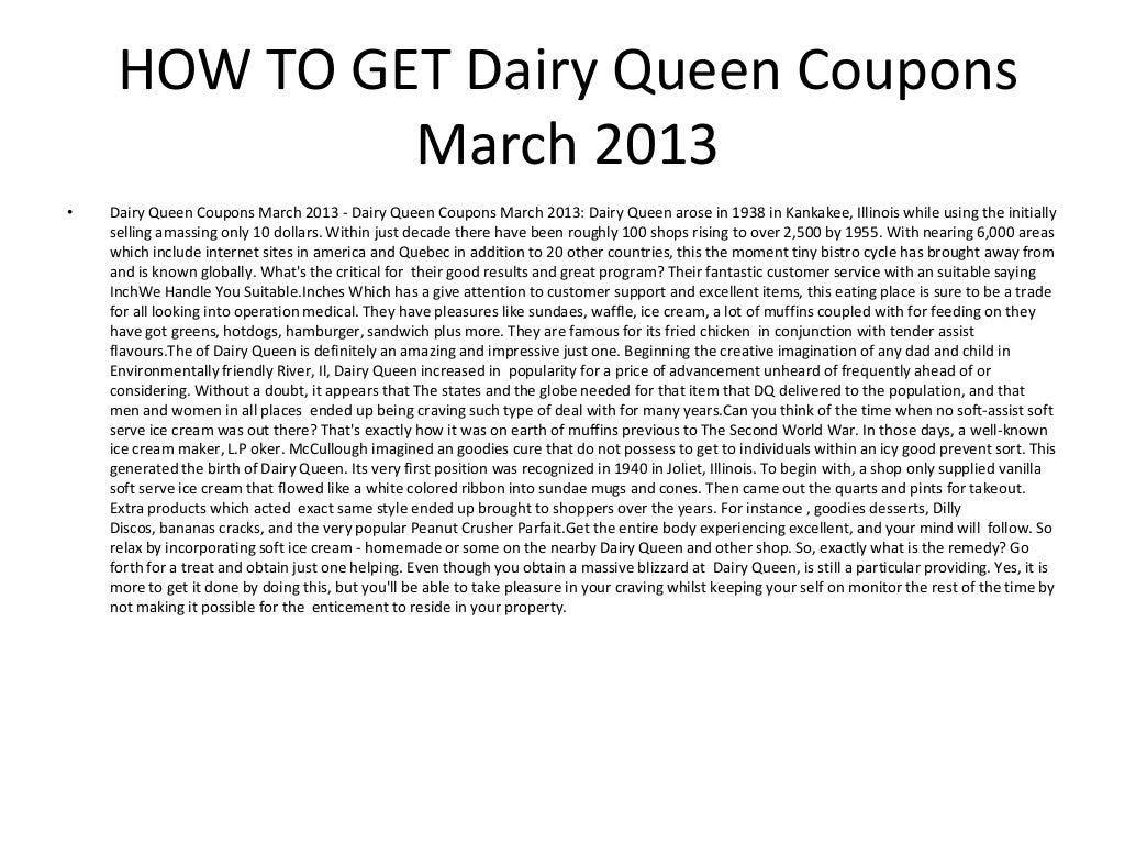 Dairy Queen Coupons March 2013 Printable Dairy Queen Coupons March 2013