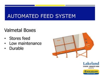AUTOMATED FEED SYSTEM
Valmetal Boxes
• Stores feed
• Low maintenance
• Durable
 