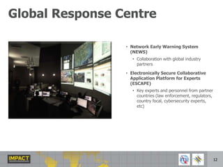 IMPACT International Advisory BoardDr. HamadounTouréSecretary General of International Telecommunications Union (ITU)Prof. Fred Piper Cryptologist, Group Founder of the Information Security at Royal Holloway, University of London Eugene KasperskyFounder and CEO of Kaspersky LabJohn W. Thompson Chairman of Symantec CorporationSteve Chang Founder and Chairman of Trend MicroMikkoHypponenChief Research Officer of        F-SecureAyman Hariri Chairman of Oger Systems10