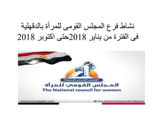 ‫بالدقهلي‬ ‫للمرأة‬ ‫القومى‬ ‫المجلس‬ ‫فرع‬ ‫نشاط‬‫ة‬
‫يناير‬ ‫من‬ ‫الفترة‬ ‫فى‬2018‫اكتوبر‬ ‫حتى‬2018
 