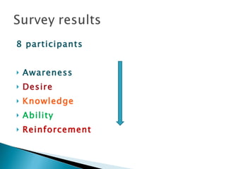 8 participants Awareness Desire Knowledge Ability Reinforcement 