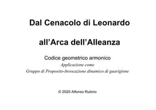 Dal Cenacolo di Leonardo
all’Arca dell’Alleanza
Codice geometrico armonico
Applicazione come
Gruppo di Proposito-Invocazione dinamico di guarigione
© 2020 Alfonso Rubino
 