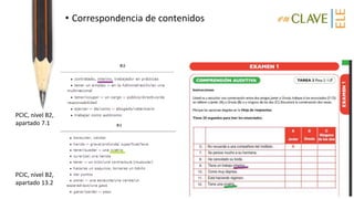 • Correspondencia de contenidos
PCIC, nivel B2,
apartado 13.2
PCIC, nivel B2,
apartado 7.1
 