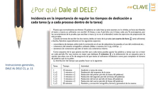 ¿Por qué Dale al DELE?
Incidencia en la importancia de regular los tiempos de dedicación a
cada tarea (y a cada proceso dentro de la tarea)
Instrucciones generales,
DALE AL DELE C1, p. 11
 