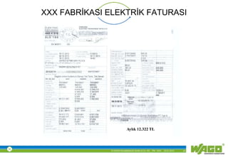 © WAGO Kontakttechnik GmbH & Co. KG PM - M.M. 23.01.2013 41
XXX FABRİKASI ELEKTRİK FATURASI
Aylık 12.322 TL
 