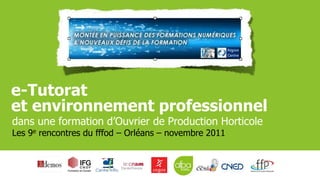 e-Tutorat
et environnement professionnel
dans une formation d’Ouvrier de Production Horticole
Les 9e rencontres du fffod – Orléans – novembre 2011
 