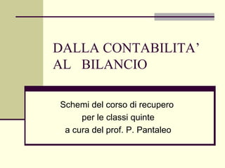 DALLA CONTABILITA’ AL  BILANCIO Schemi del corso di recupero  per le classi quinte a cura del prof. P. Pantaleo 