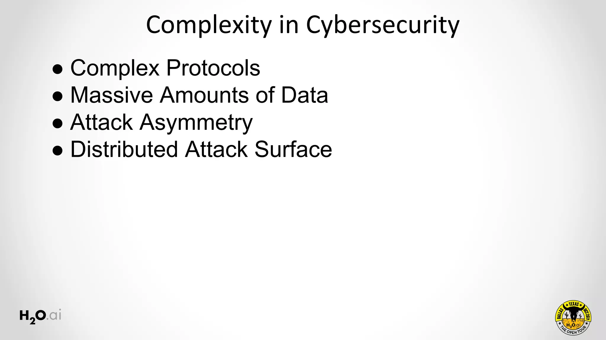 Complexity in Cybersecurity
● Complex Protocols
● Massive Amounts of Data
● Attack Asymmetry
● Distributed Attack Surface