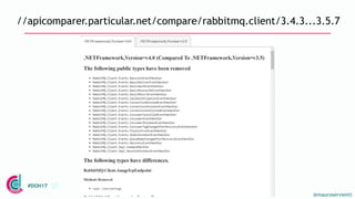@mauroservienti
#DOH17
//apicomparer.particular.net/compare/rabbitmq.client/3.4.3...3.5.7
 