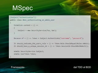 MSpec

Frameworks

dal TDD al BDD

 