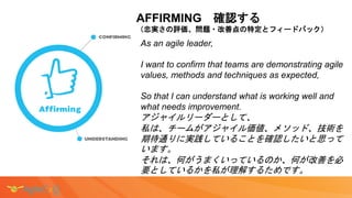 As an agile leader,
I want to confirm that teams are demonstrating agile
values, methods and techniques as expected,
So th...