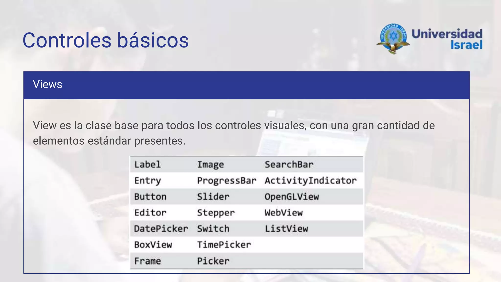Controles básicos
Views
View es la clase base para todos los controles visuales, con una gran cantidad de
elementos estándar presentes.
 