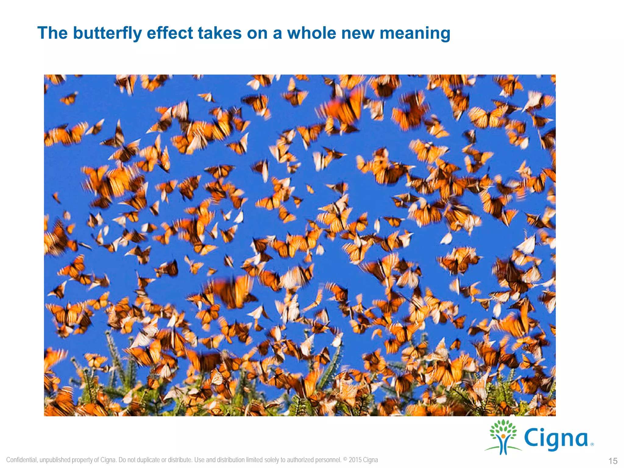 The butterfly effect takes on a whole new meaning
15
Confidential, unpublished property of Cigna. Do not duplicate or distribute. Use and distribution limited solely to authorized personnel. © 2015 Cigna
 