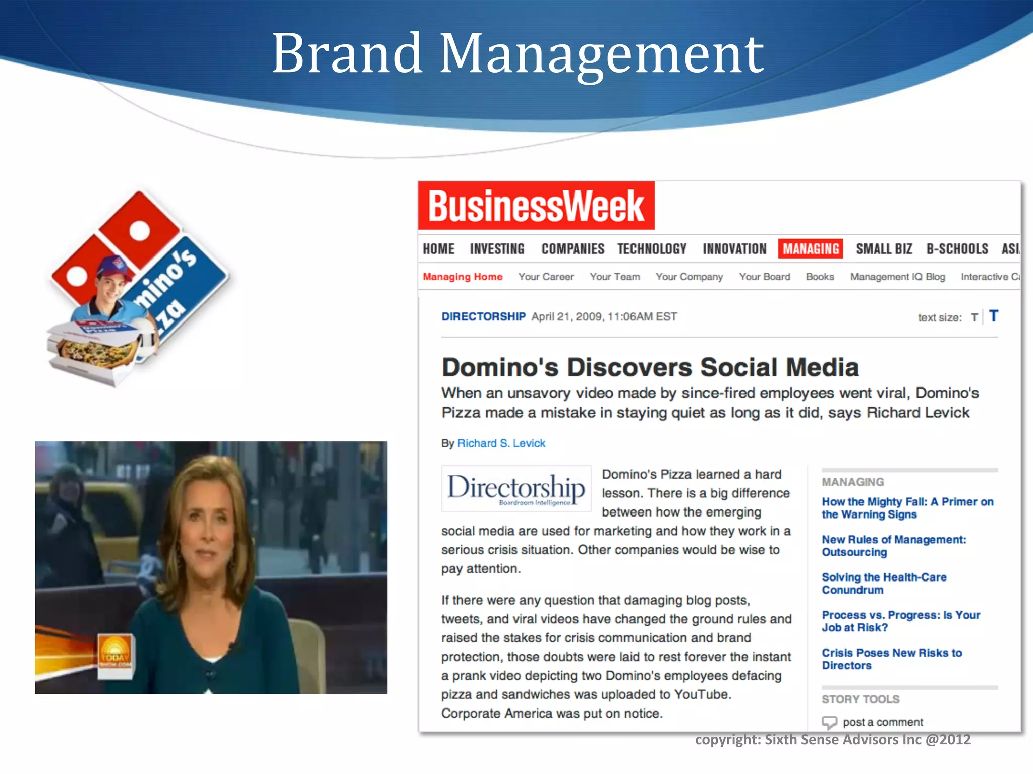 Brand	
  Management	
  




                   copyright:	
  Sixth	
  Sense	
  Advisors	
  Inc	
  @2012	
  
 