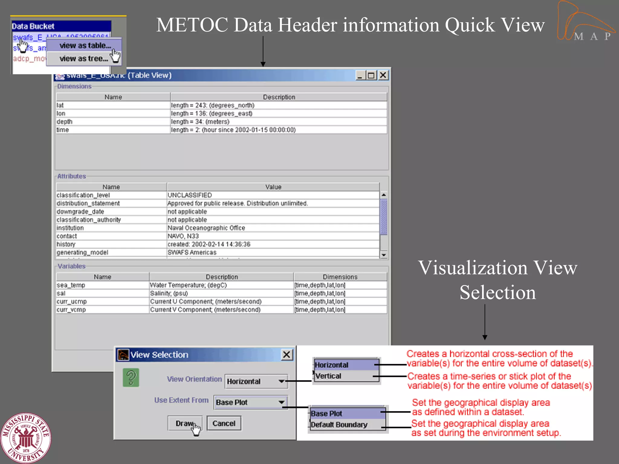 METOC Data Header information Quick View




                          Visualization View
                              Selection
 