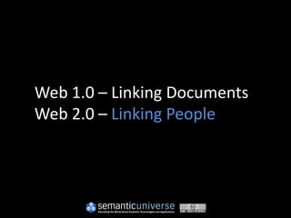 Web 1.0 – Linking Documents
Web 2.0 – Linking People
 