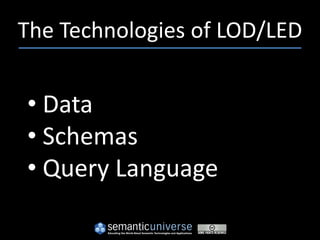 The Technologies of LOD/LED


• Data
• Schemas
• Query Language
 