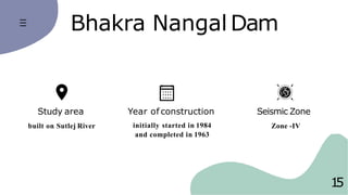 Bhakra Nangal Dam
Study area
built on Sutlej River
Year of construction
initially started in 1984
and completed in 1963
Seismic Zone
Zone -IV
1
5
 
