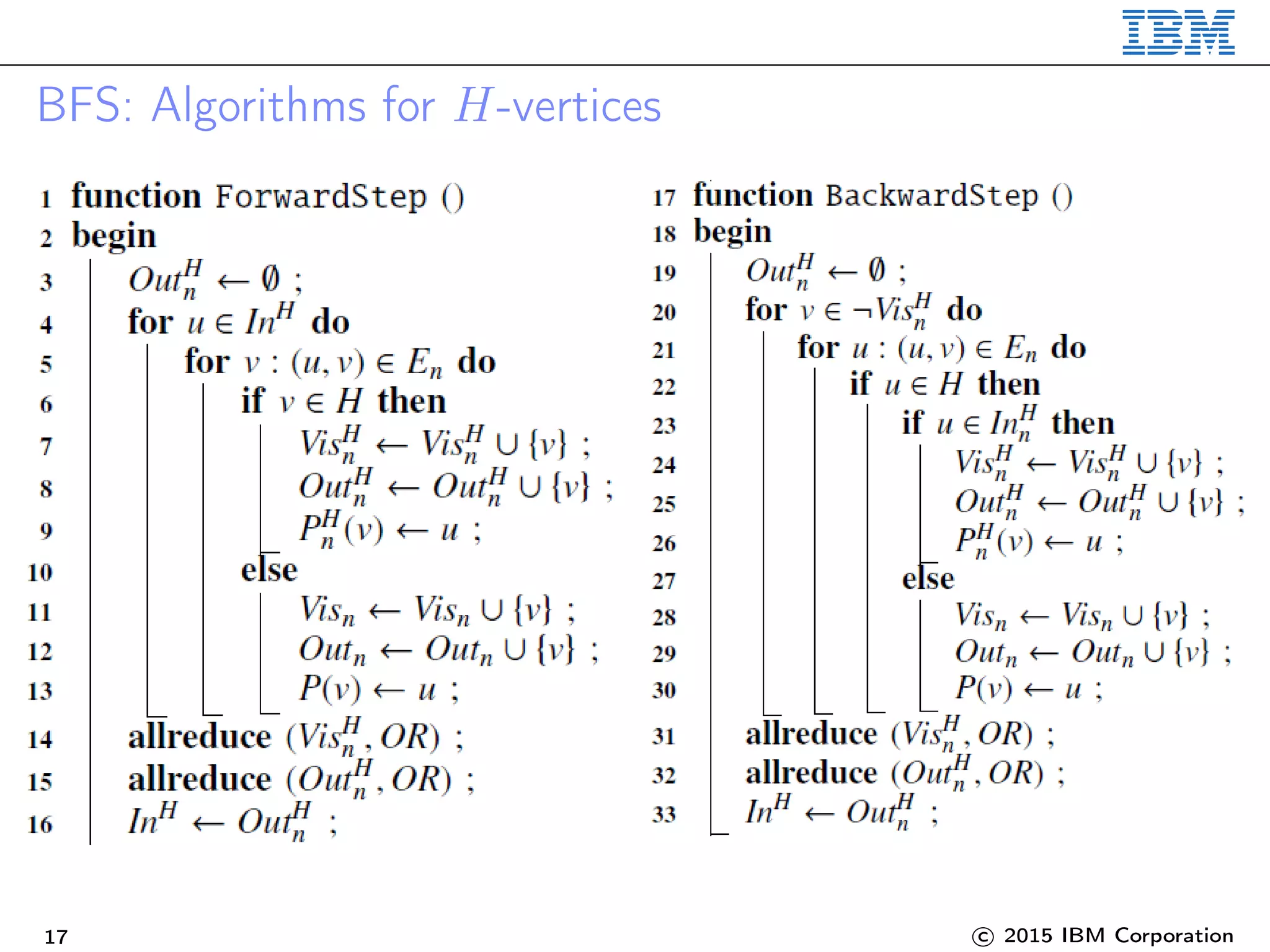 BFS: Algorithms for H-vertices
17 c 2015 IBM Corporation
 
