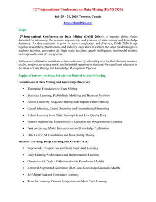 12th International Conference on Data Mining (DaMi 2026) | PDF