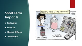 Short Term
Impacts
 Furloughs
 Lay Offs
 Closed Offices
 “Infodemic”
 