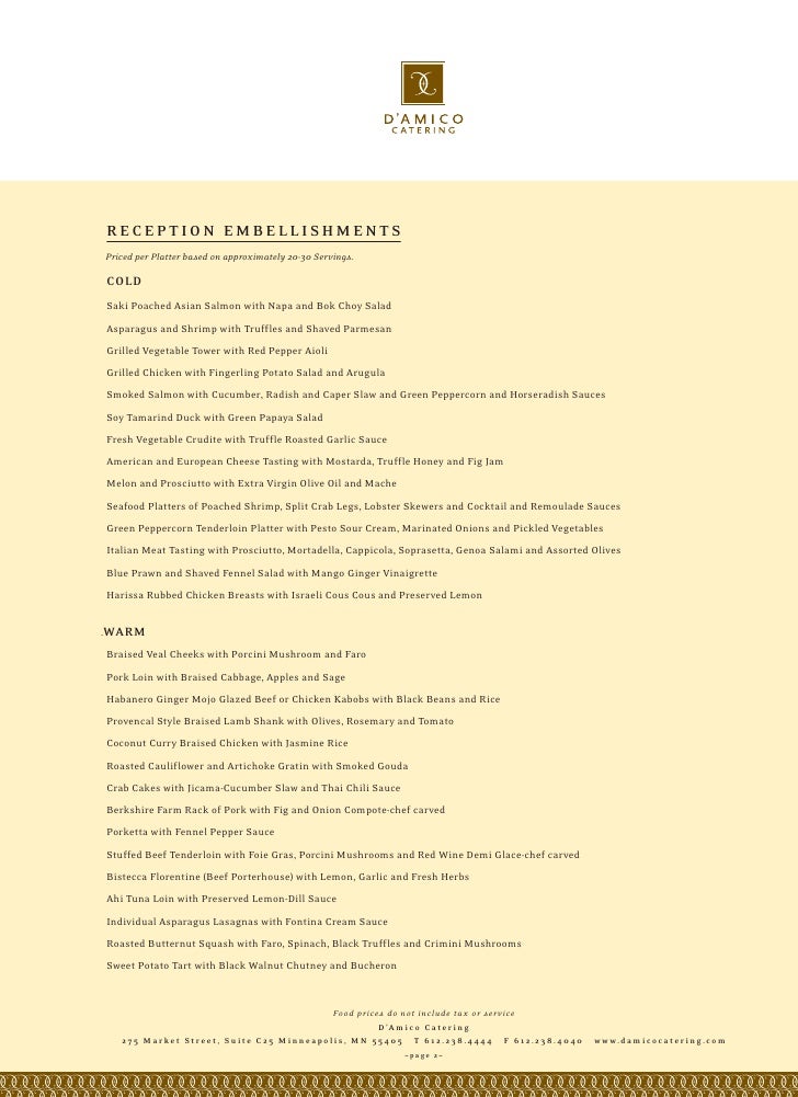 D'Amico Catering Showcase Menu