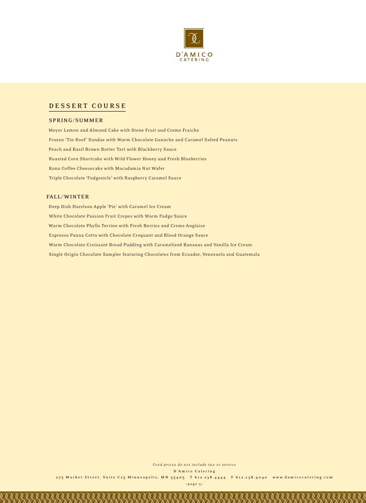 D'Amico Catering Showcase Menu
