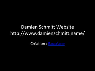 Damien	
  Schmi+	
  Website	
  
h+p://www.damienschmi+.name/	
  
Créa9on	
  :	
  Eaucéane	
  
 