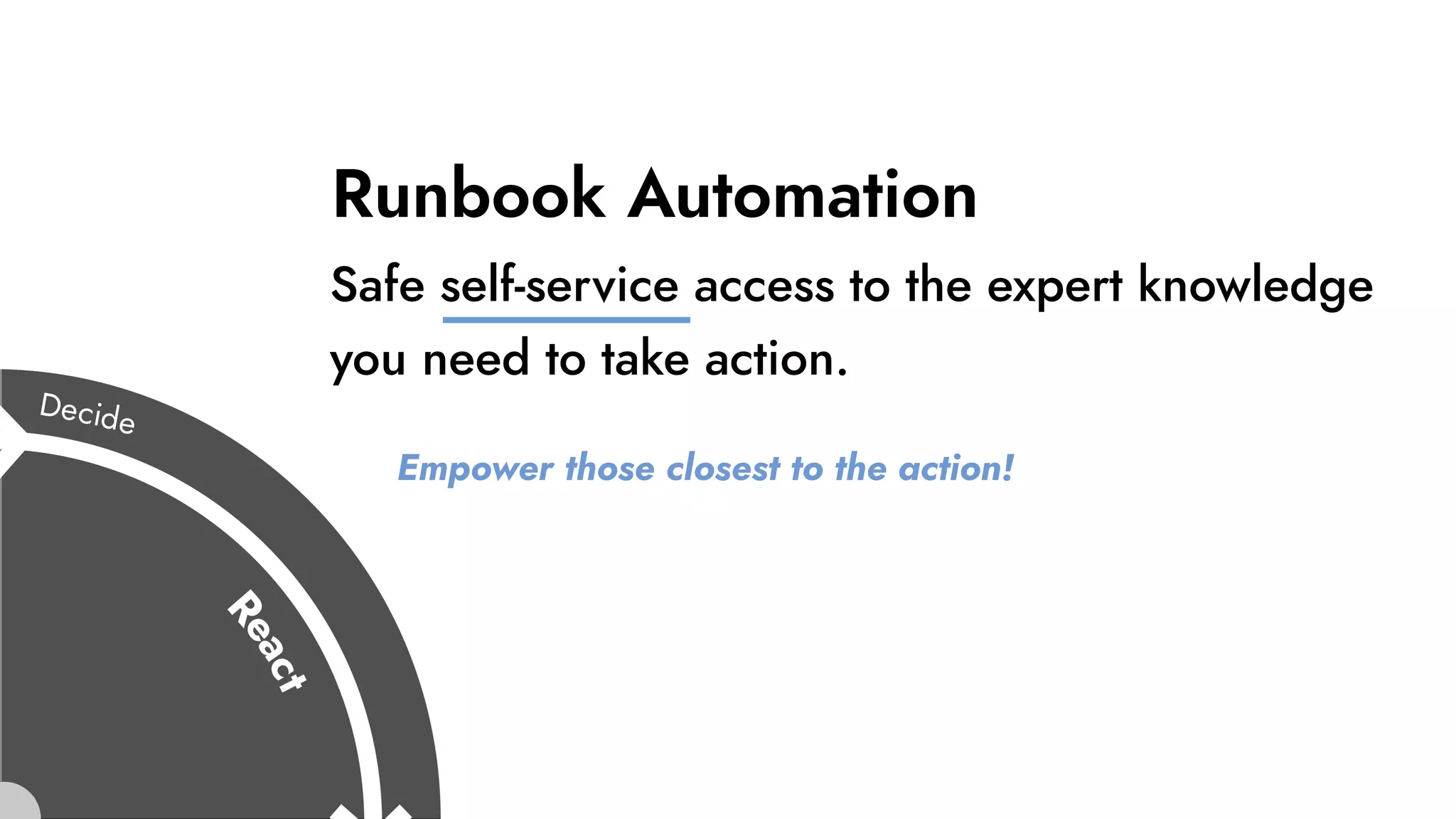 Empower those closest to the action!
Runbook Automation
Safe self-service access to the expert knowledge
you need to take action.
 