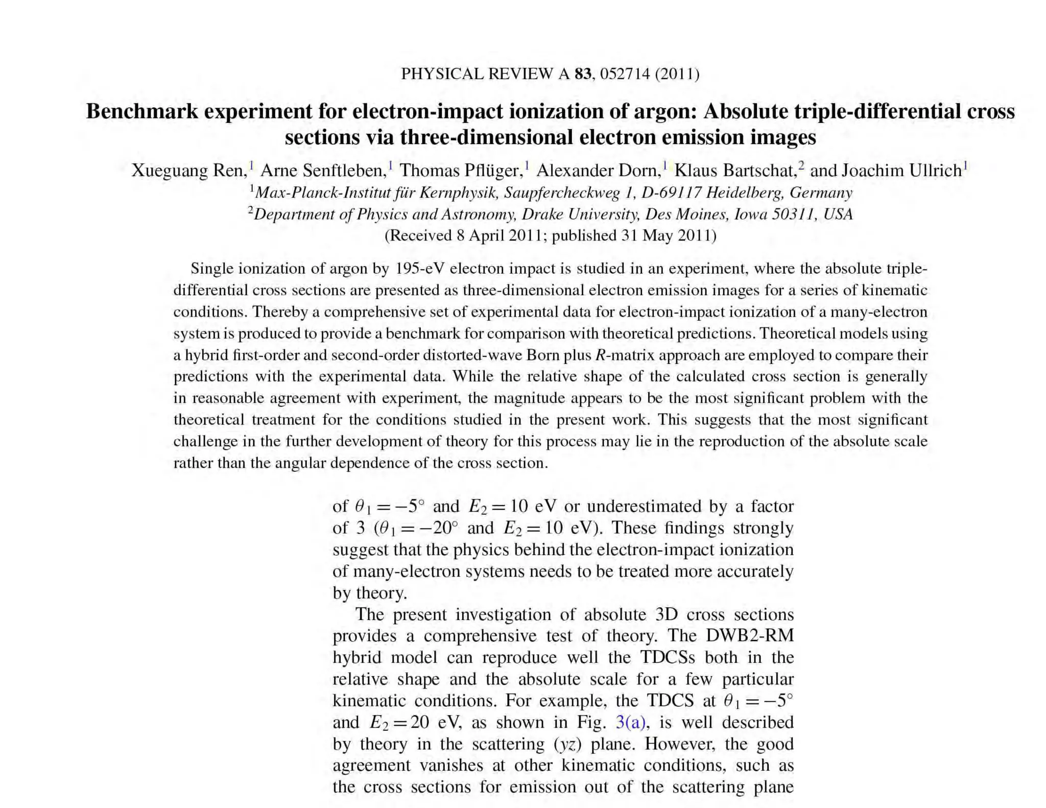 What about more complex targets?
                   Ren et al., Phys. Rev. A 83 (2011) 052714




... the magnitude [of the TDCS] appears to be the most significant problem.


       ... the physics behind the electron-impact ionization of many-
       electron systems needs to be treated more accurately by theory.
 