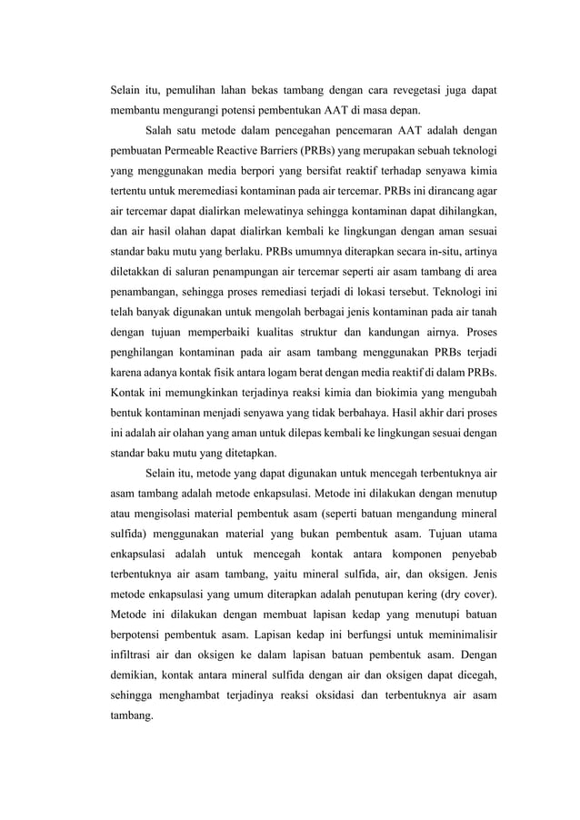 DAMPAK AIR ASAM TAMBANG AKIBAT OKSIDASI PIRIT TERHADAP AIR DAN TANAH DI ...