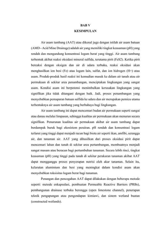 DAMPAK AIR ASAM TAMBANG AKIBAT OKSIDASI PIRIT TERHADAP AIR DAN TANAH DI ...