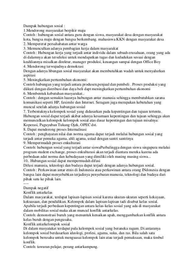 Dampak Hubungan Sosial