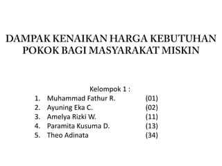 1.
2.
3.
4.
5.

Kelompok 1 :
Muhammad Fathur R.
Ayuning Eka C.
Amelya Rizki W.
Paramita Kusuma D.
Theo Adinata

(01)
(02)
(11)
(13)
(34)

 