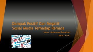 Dampak Positif Dan Negatif
Sosial Media Terhadap Remaja
Nama : Muhammad Ramadhan
Kelas : X-TKJ
 