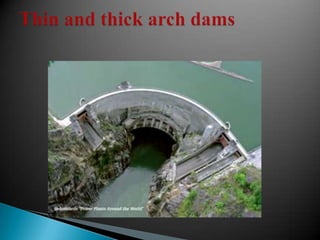 Buttress DamsThe buttress dam is suitable where the rock is capable of bearing pressures of 2 - 3 MPa.Buttress dams require between a half and two thirds of the concrete required for a gravity section, hence making it more economical for dams over 14m.Additional skilled labour is required to create the formwork.Threat of deterioration of concrete from the impounded water is more likely than from a thick gravity section.There is also an elimination of a good deal of uplift pressure, the pressure resulting from the water in the reservoir and possibly of water from the hillside rocks gaining access through or under any grout curtain and exerting upwards underneath the mass concrete dam.