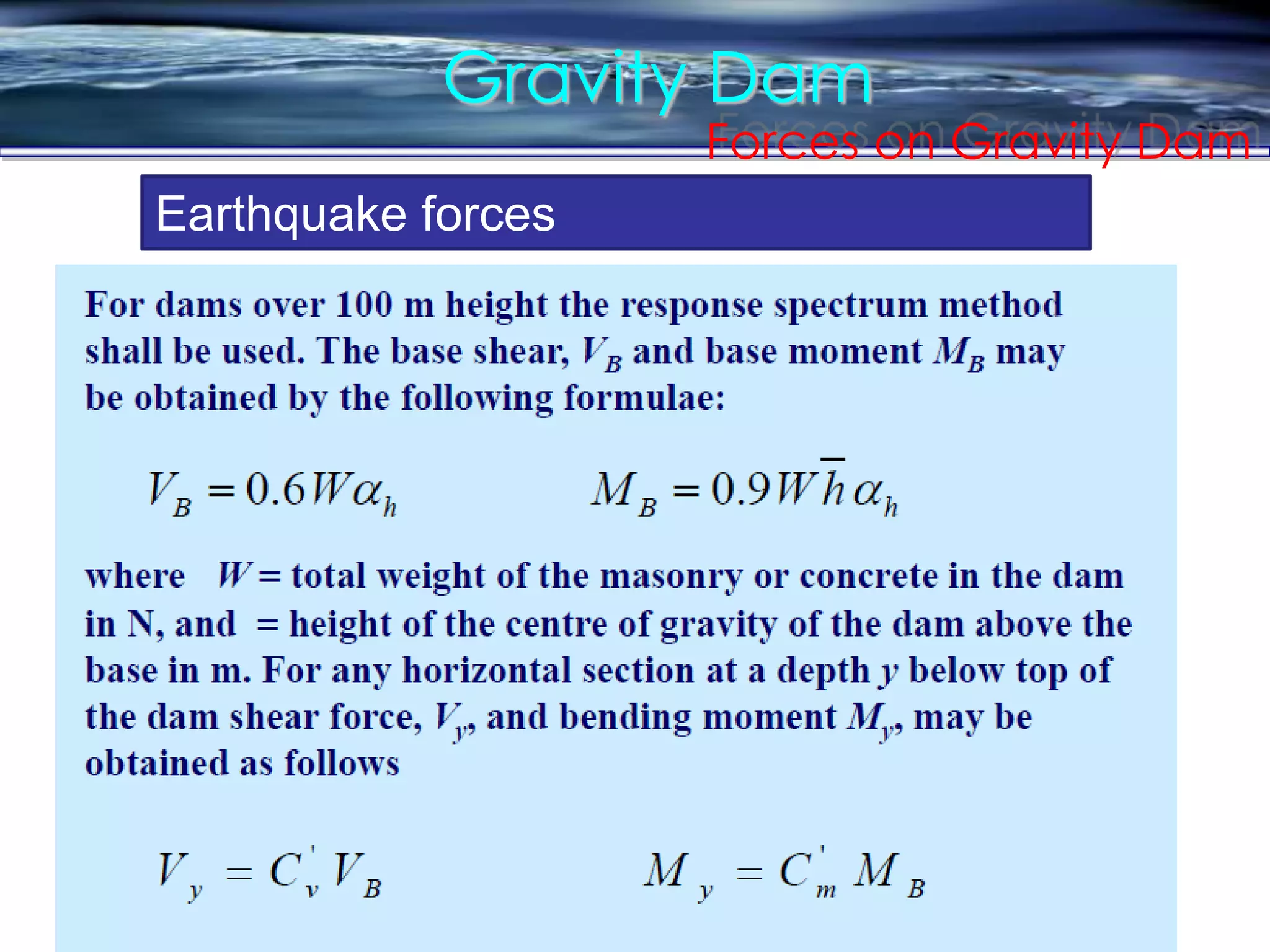 Gravity Dam
Forces on Gravity Dam
Earthquake forces
 