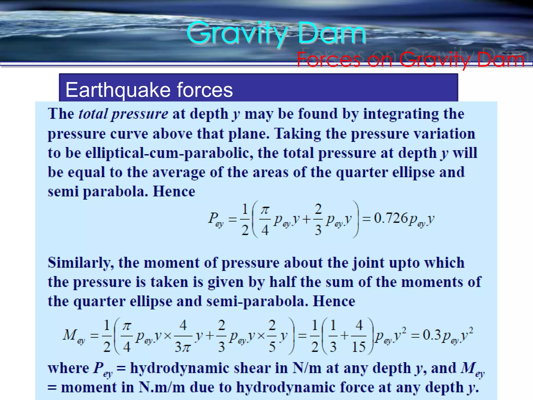 Gravity Dam
Forces on Gravity Dam
Earthquake forces
 
