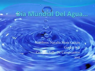 Día Mundial Del Agua… Nombres: Natalia Mora Gaitán Grado: 8-B Colegio: Salle De Campoamor 2011 