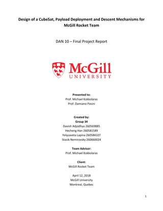 Design and Fabrication of a 3U CubeSat - Capstone Project | PDF