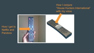 How I get to
Netflix and
Pandora
How I conjure
“House Hunters International”
with my voice
 