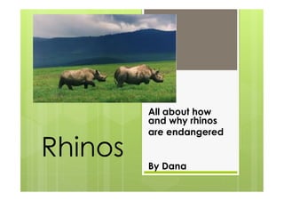 All about how
         and why rhinos
         are endangered

Rhinos   By Dana
 