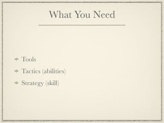 What You Need



Tools
Tactics (abilities)
Strategy (skill)
 