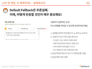 danbee Inc 기업담당자 교육 자료 | 적극 배포 장려
나의 첫 챗봇, 더 똑똑하게! – 실패메시지 62
 